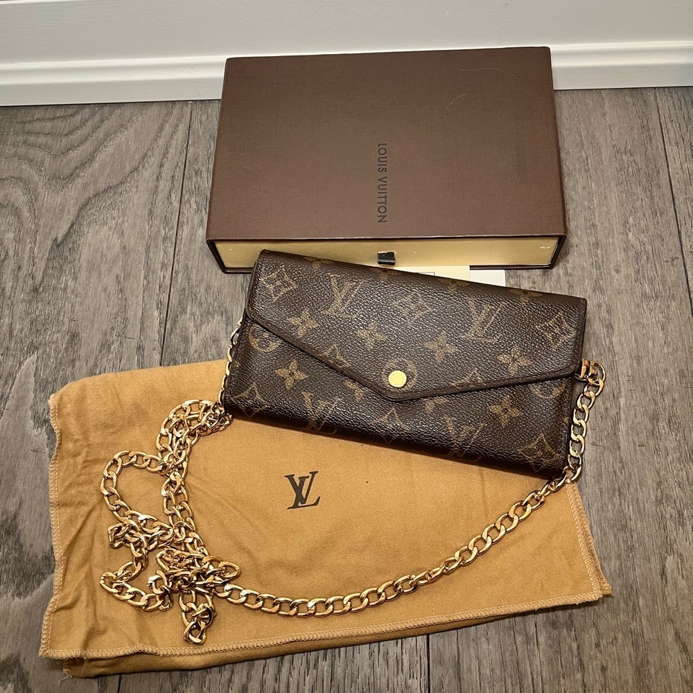 Authentic Louis Vuitton Brown and Gold Monogram Wallet on Chain - Picture 8 of 11